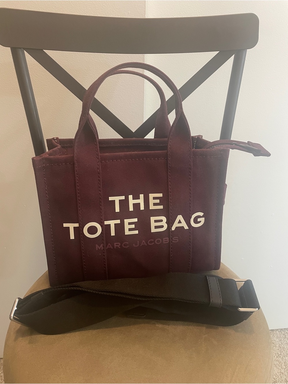 Marc Jacobs Canvas Mini Tote in Burgundy with Cream Logo